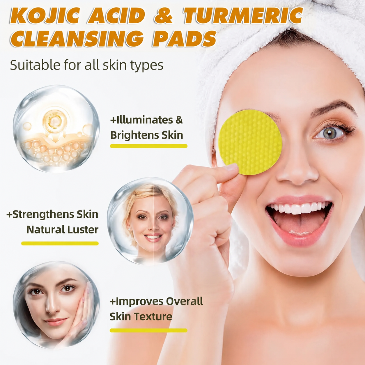 Kojic acid and turmeric cleansing pads