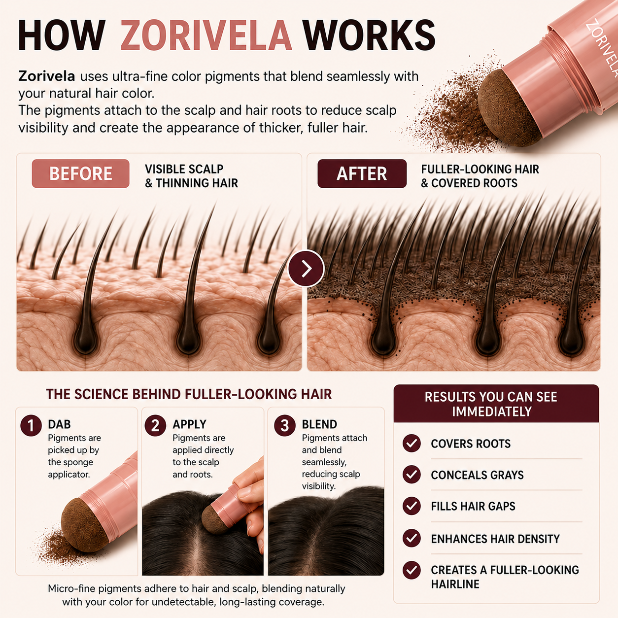 10–Second Hair Concealer Cover Grays. Fill Thin Areas. Perfect Your Hairline.