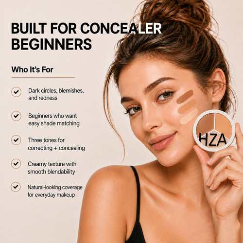 3-in-1 Tri-Color Concealer – Full Coverage, Crease-Free & Waterproof