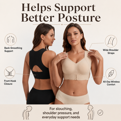 Up Posture Support Bra – Wireless Front-Closure Shaping Bra with Back-Smoothing Support, Wide Straps & Molded Cups