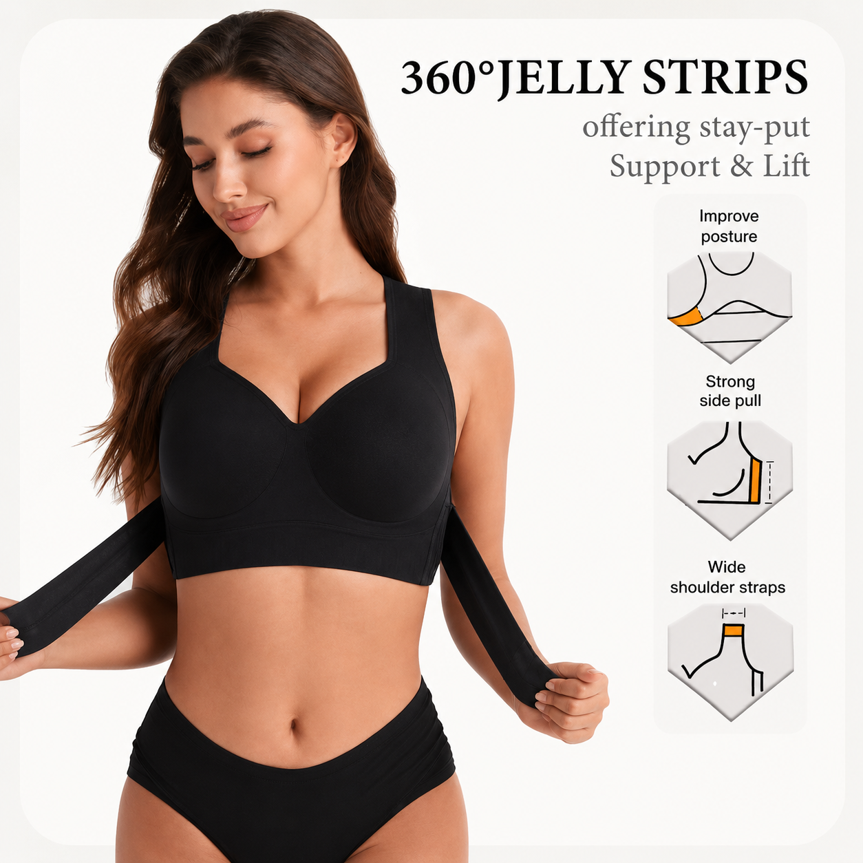 Up Posture Support Bra – Wireless Front-Closure Shaping Bra with Back-Smoothing Support, Wide Straps & Molded Cups
